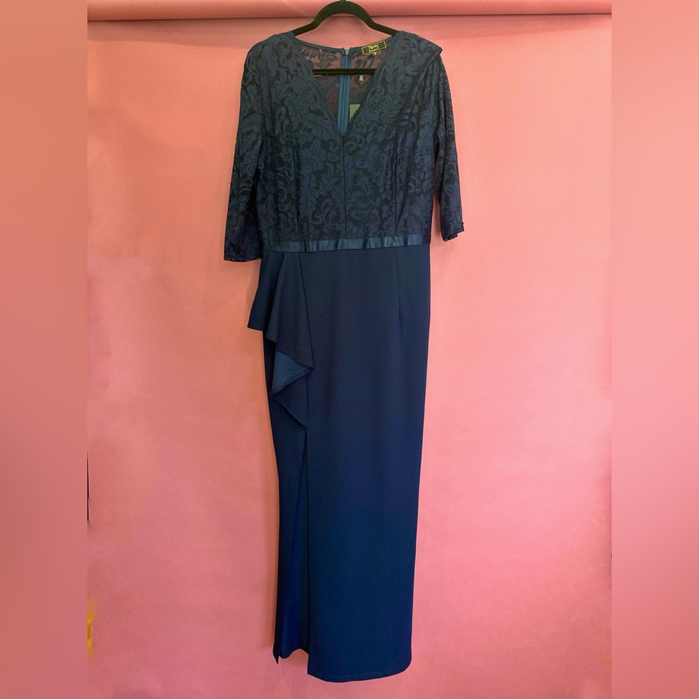 MissMay Navy Gown with Side Slit and Ruffle Detail